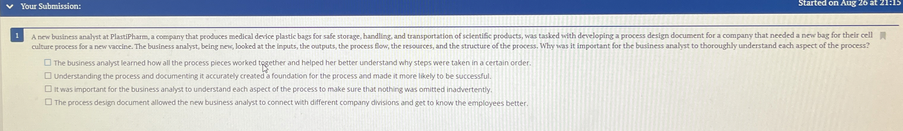  Your Submission: The business analyst learned how all the process pieces