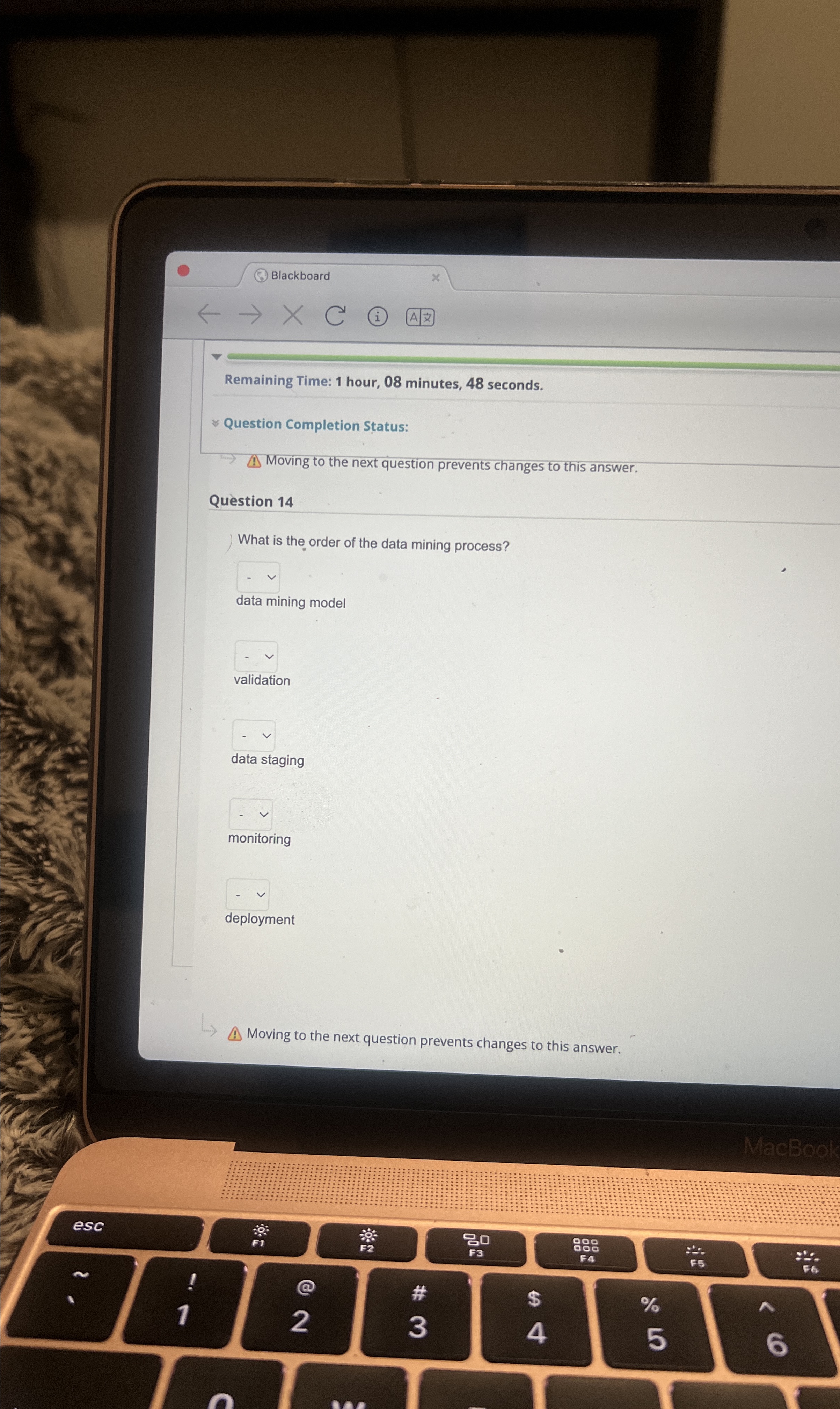  (5) Blackboard Remaining Time: 1 hour, 08 minutes, 48 seconds. Question