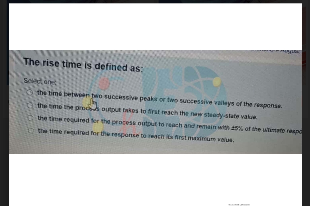  The rise time is defined as: Select one, the time between