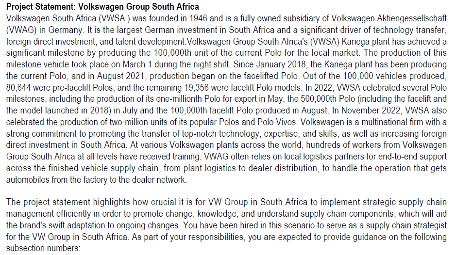  1.6 Analyse the supply chain risks caused by VWSA's failure to
