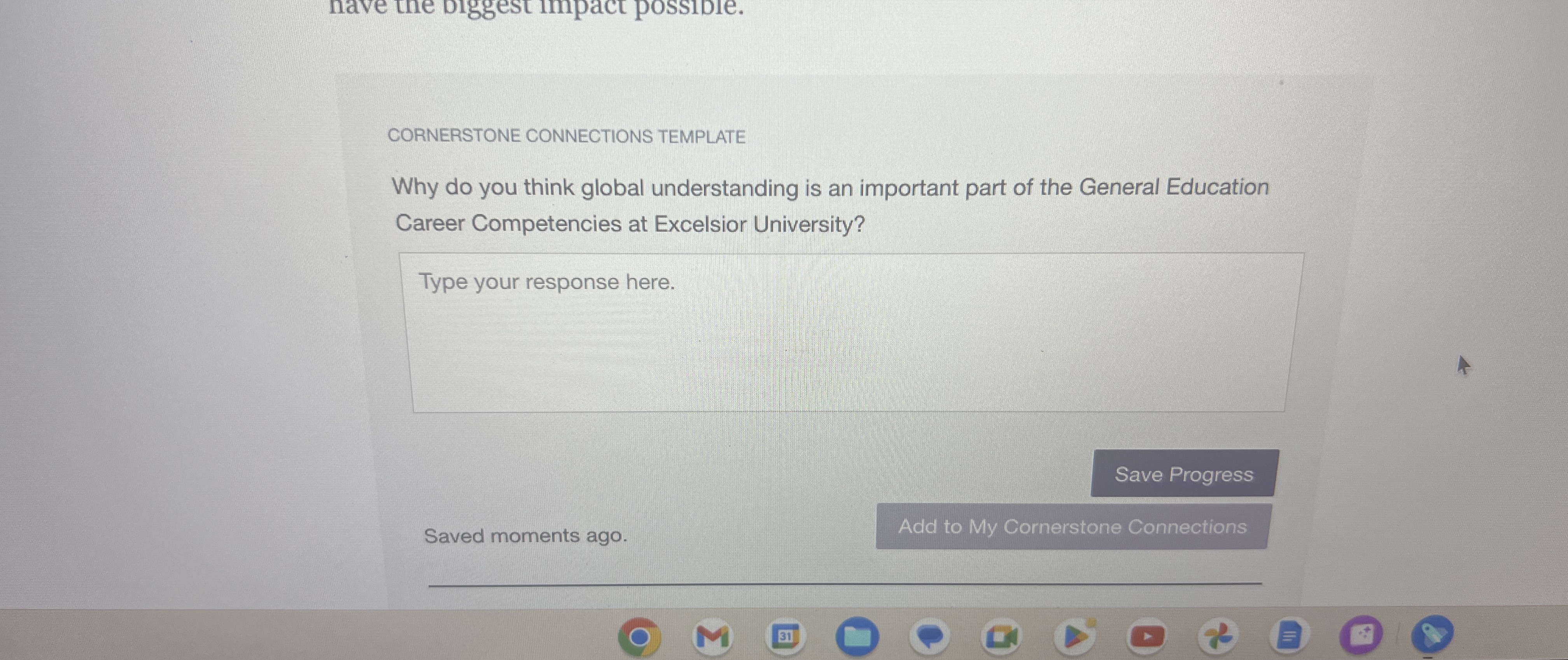  CORNERSTONE CONNECTIONS TEMPLATE Why do you think global understanding is an