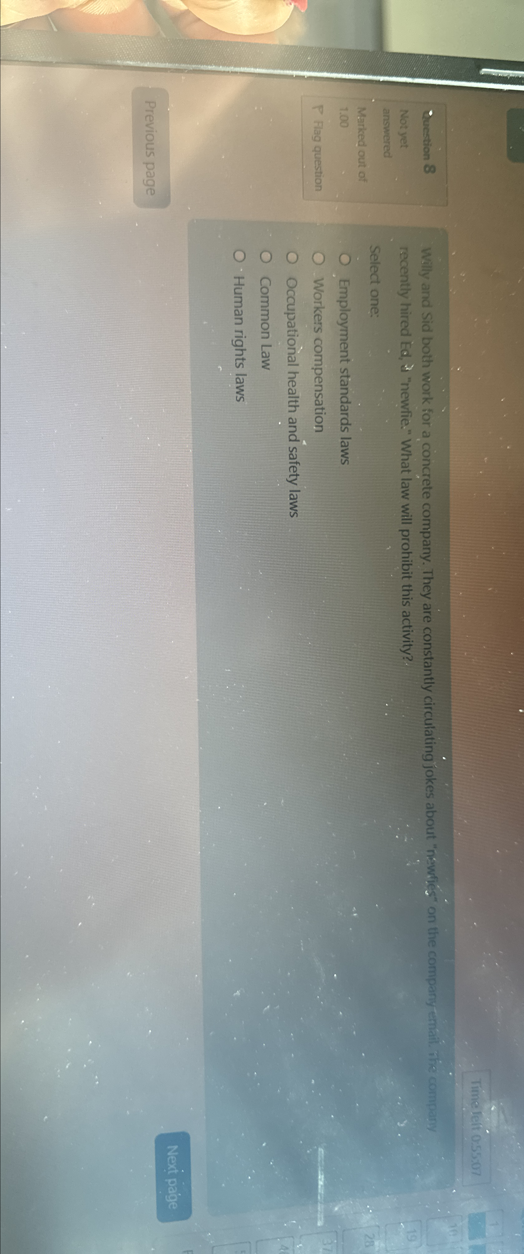  Time left 0:55:07 Qucstion 8 Not vet answered Marked out of