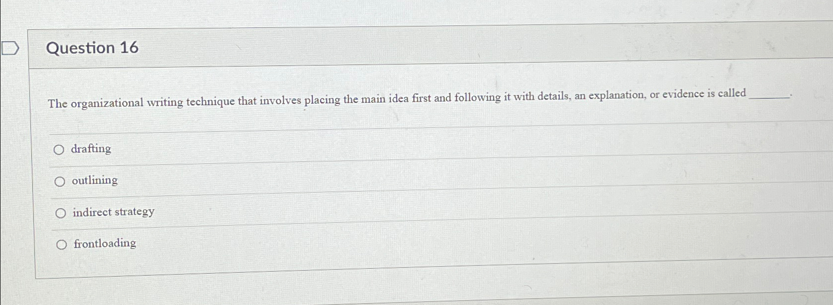  Question 16 The organizational writing technique that involves placing the main