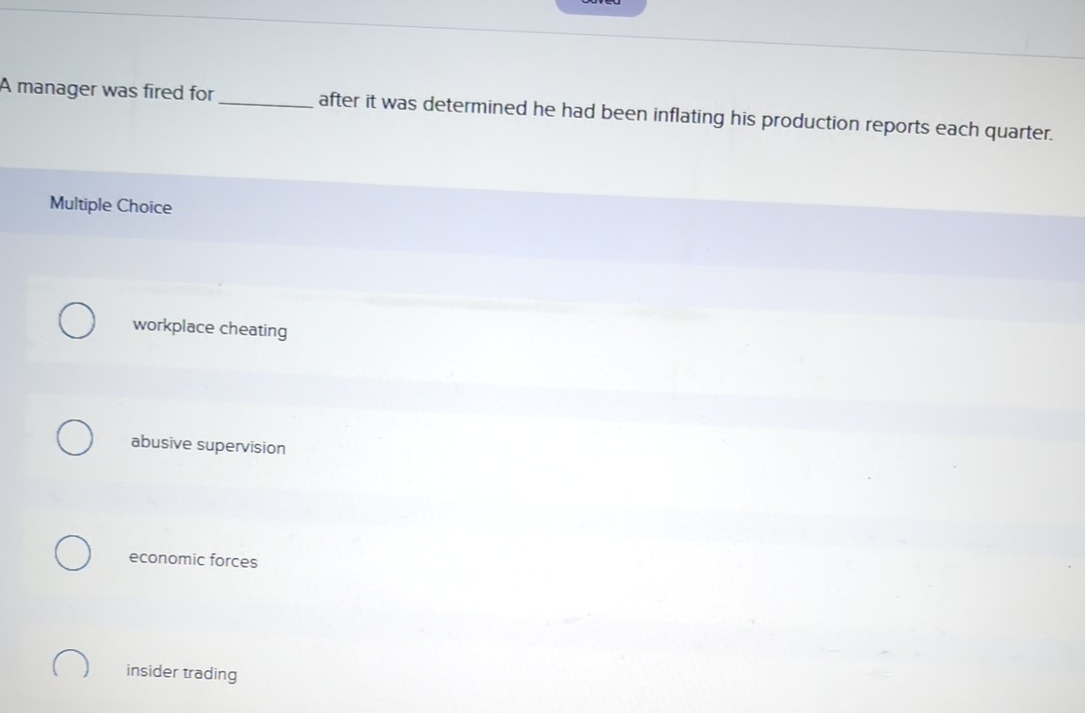  A manager was fired for after it was determined he had