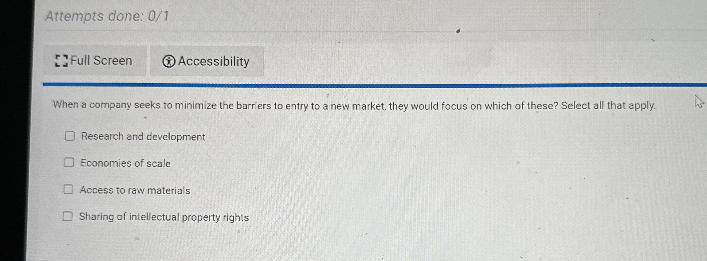  Attempts done: 0/1 Accessibility When a company seeks to minimize the