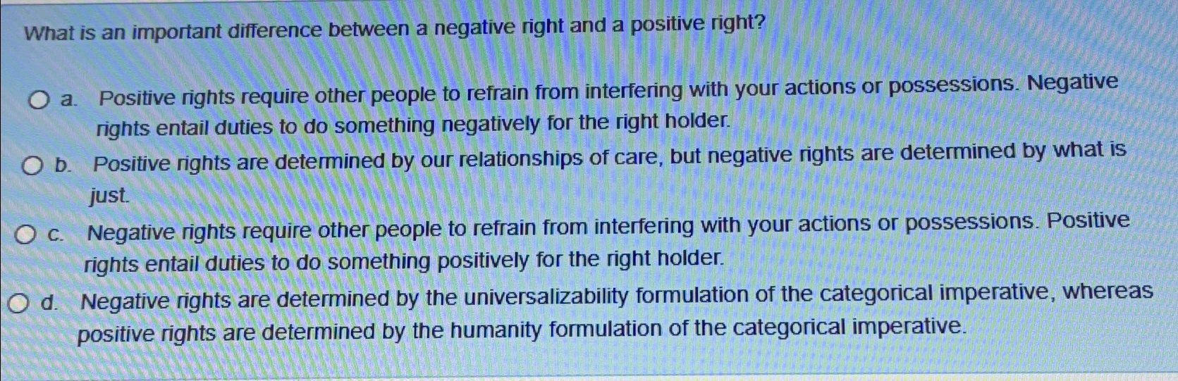  What is an important difference between a negative right and a