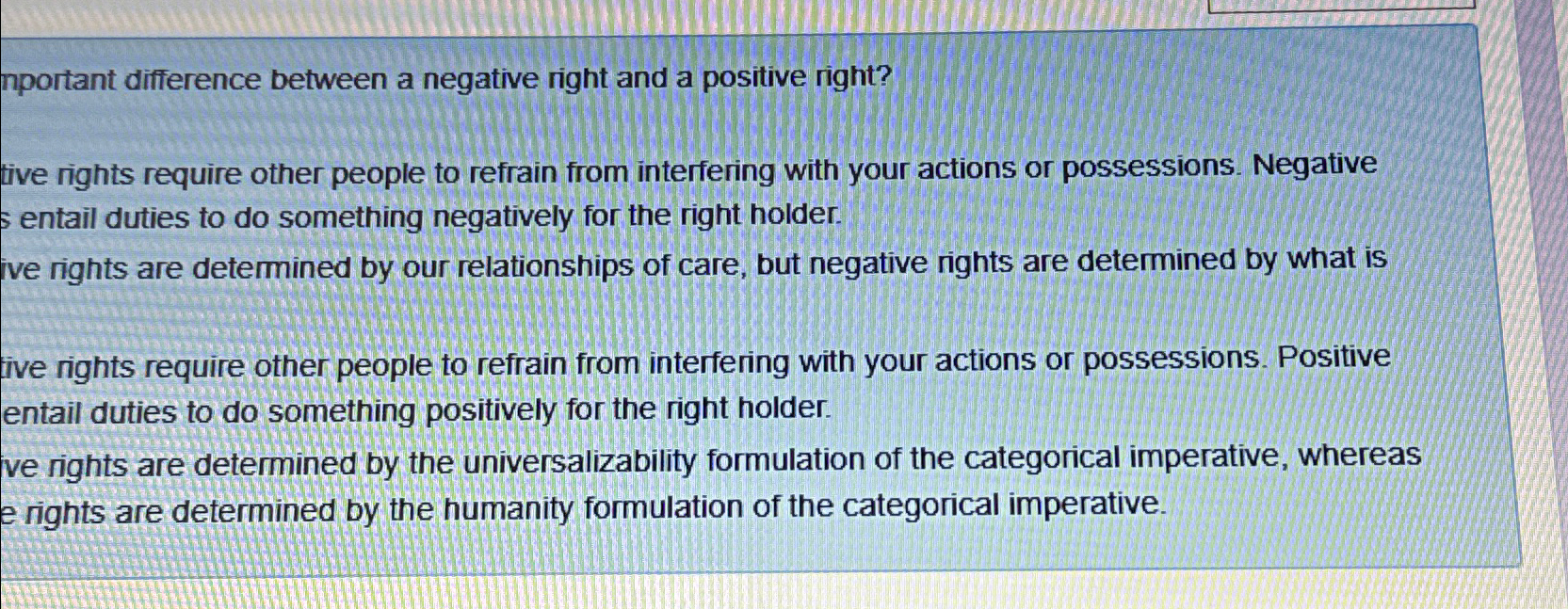  mportant difference between a negative right and a positive right? tive
