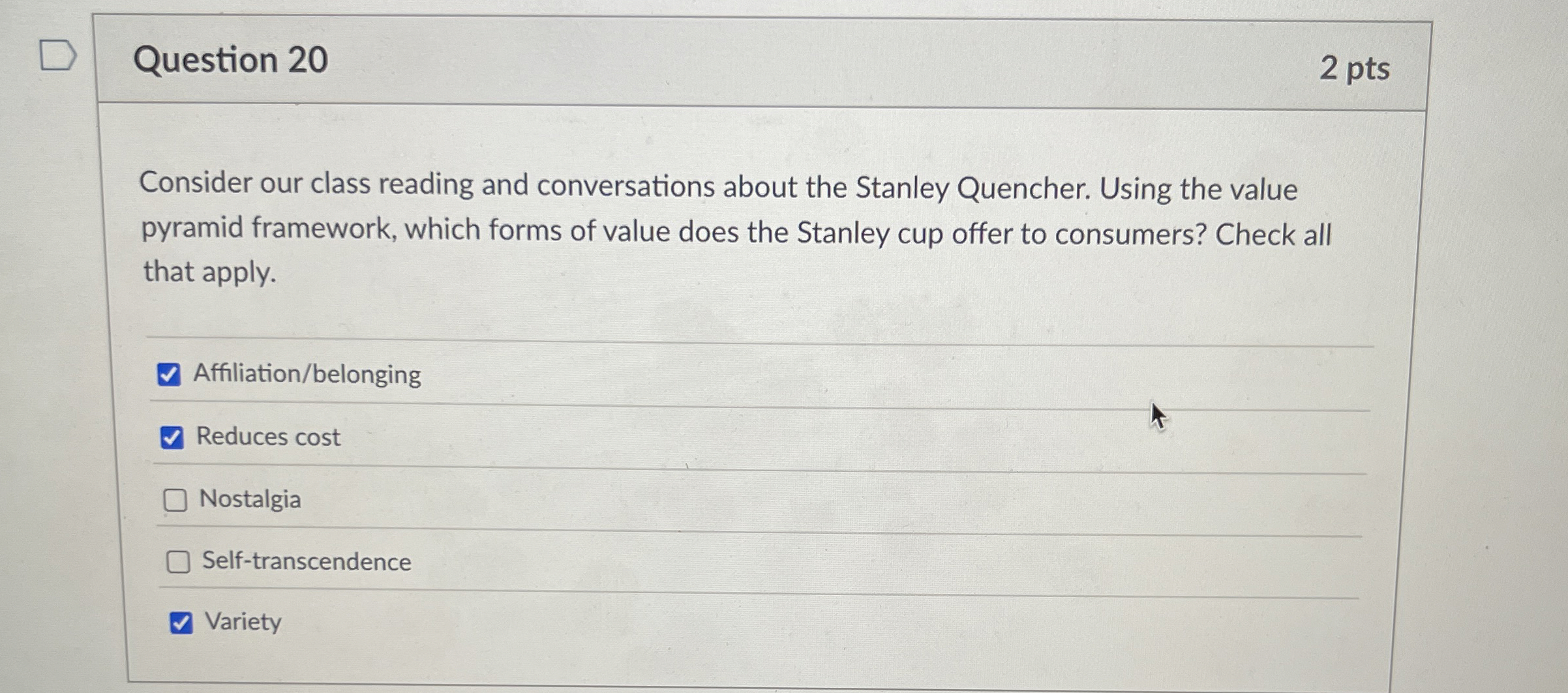  Question 20 Consider our class reading and conversations about the Stanley