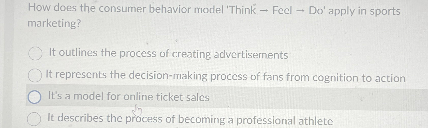  How does the consumer behavior model 'Think Feel Do' apply in