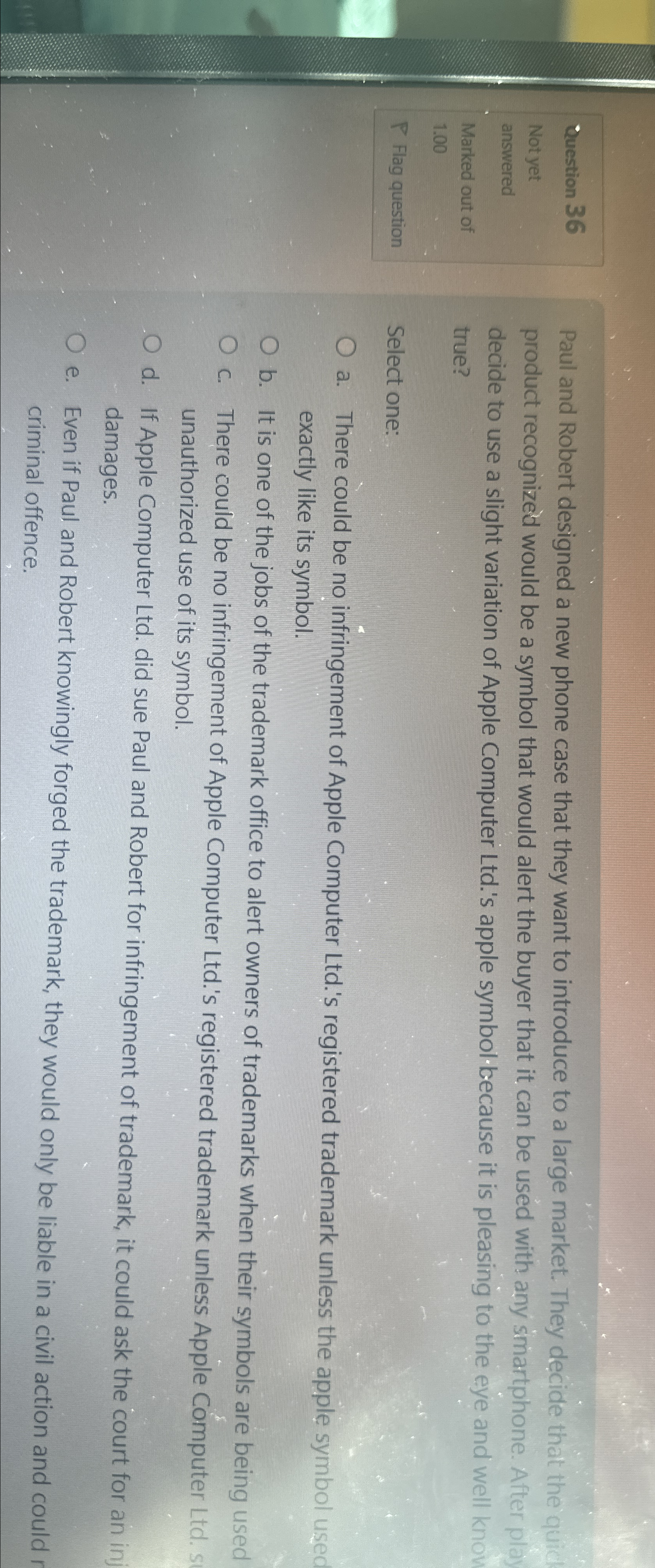  \table[[Question 36],[Not yet],[answered],[Marked out of],[1.00],[P Flag question]] Paul and Robert designed