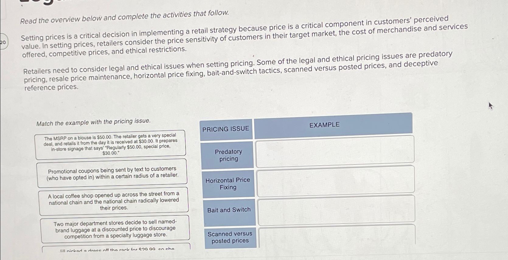  Read the overview below and complete the activities that follow. Setting