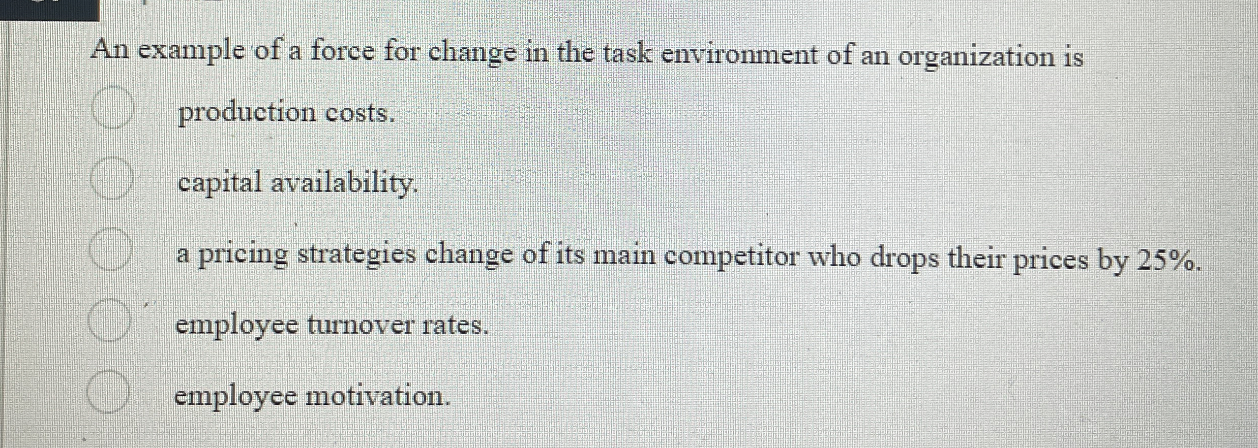 An example of a force for change in the task environment