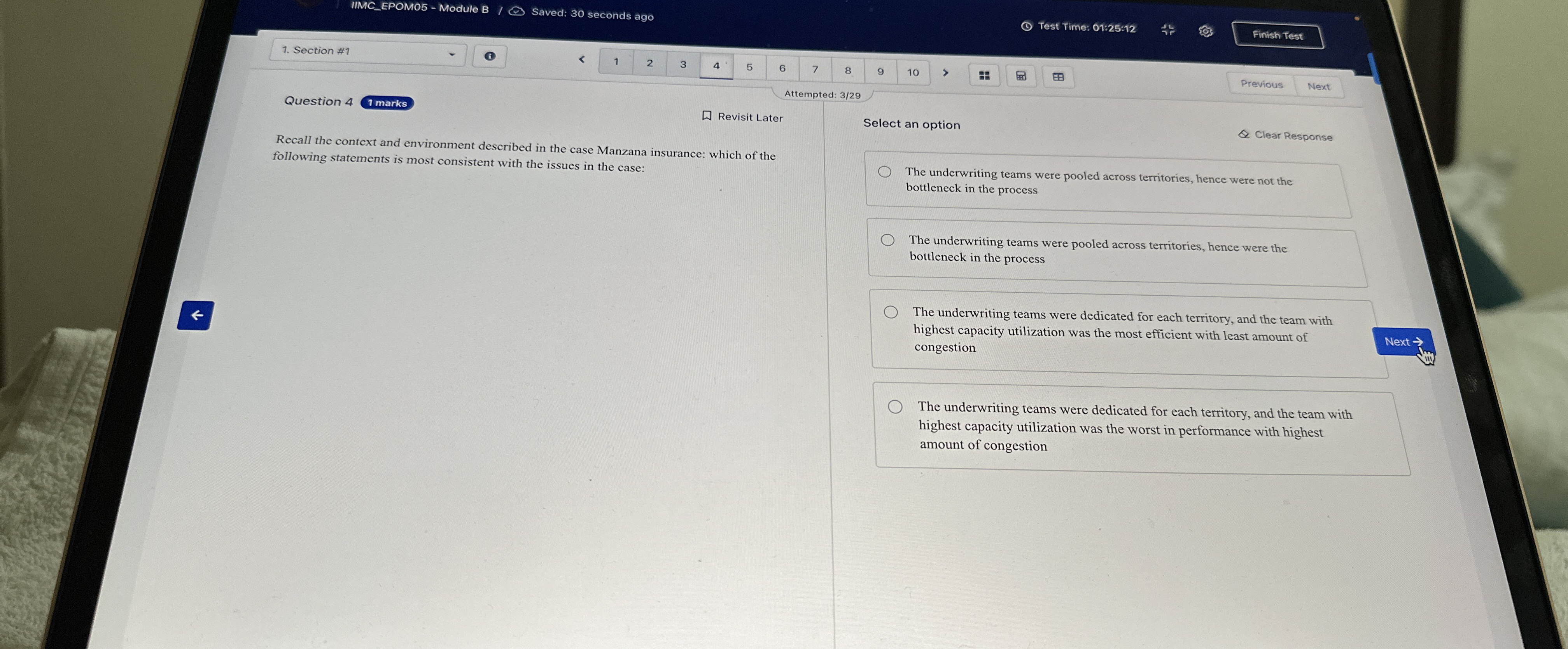  MMC_EPOMO5-Module B ?? Saved: 30 seconds ago Test Time: 01:25:12 Finish