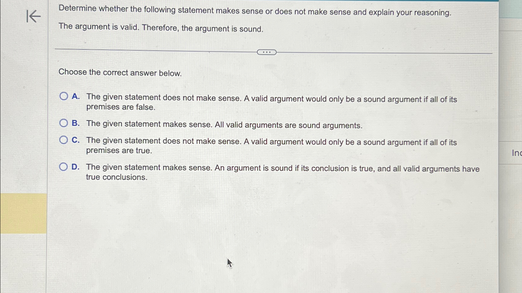  Determine whether the following statement makes sense or does not make