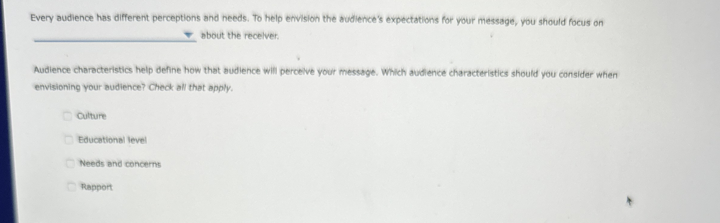  Every audience has different perceptions and needs. To help envision the