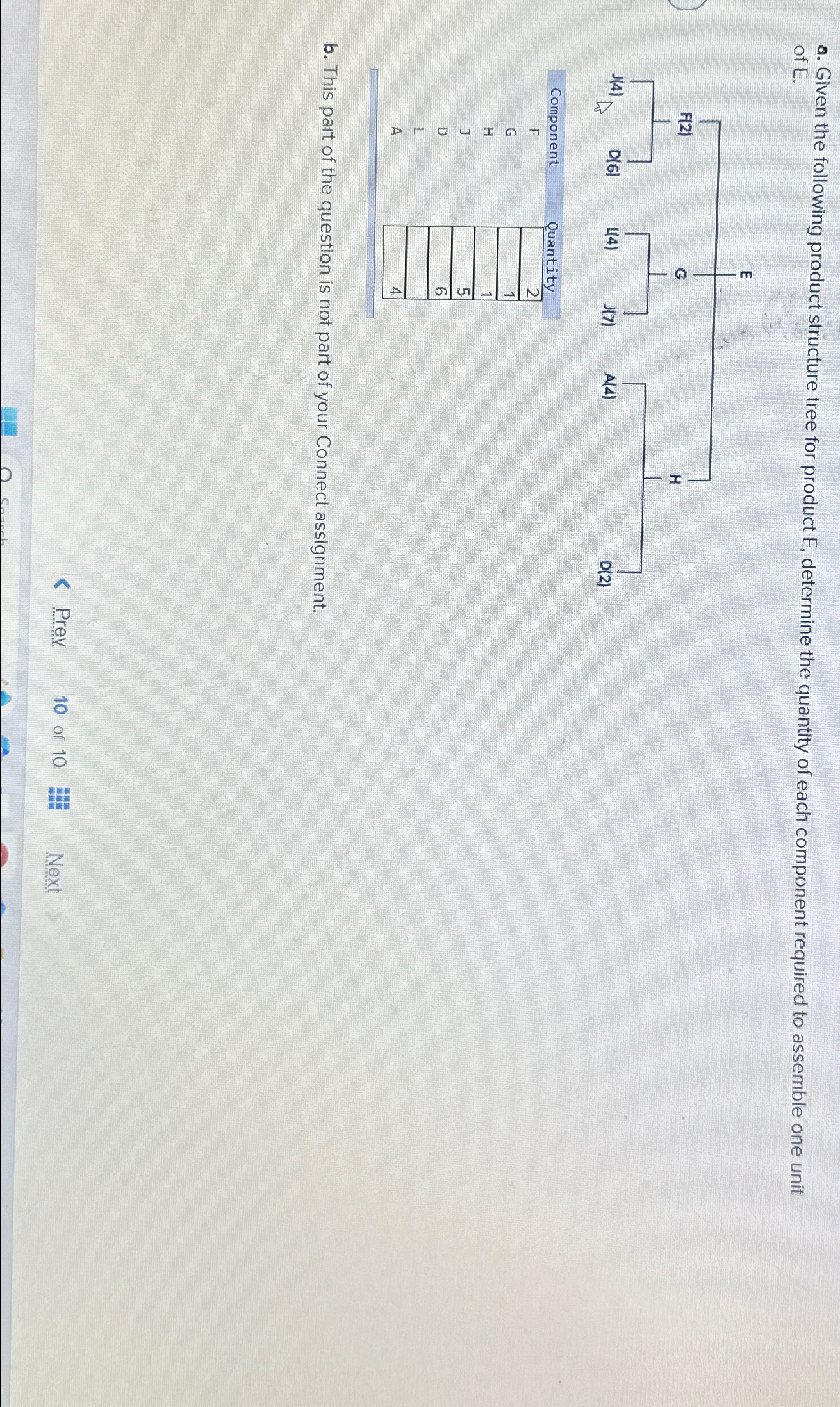  a. Given the following product structure tree for product E, determine