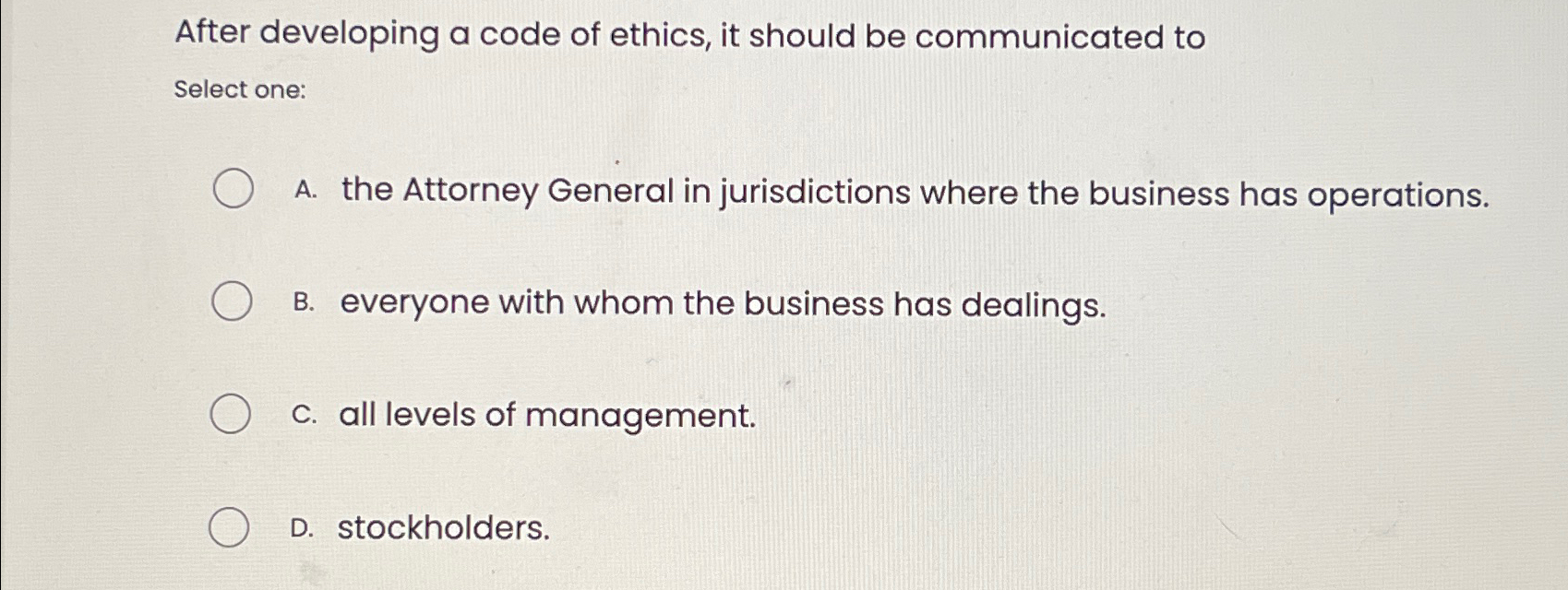  After developing a code of ethics, it should be communicated to