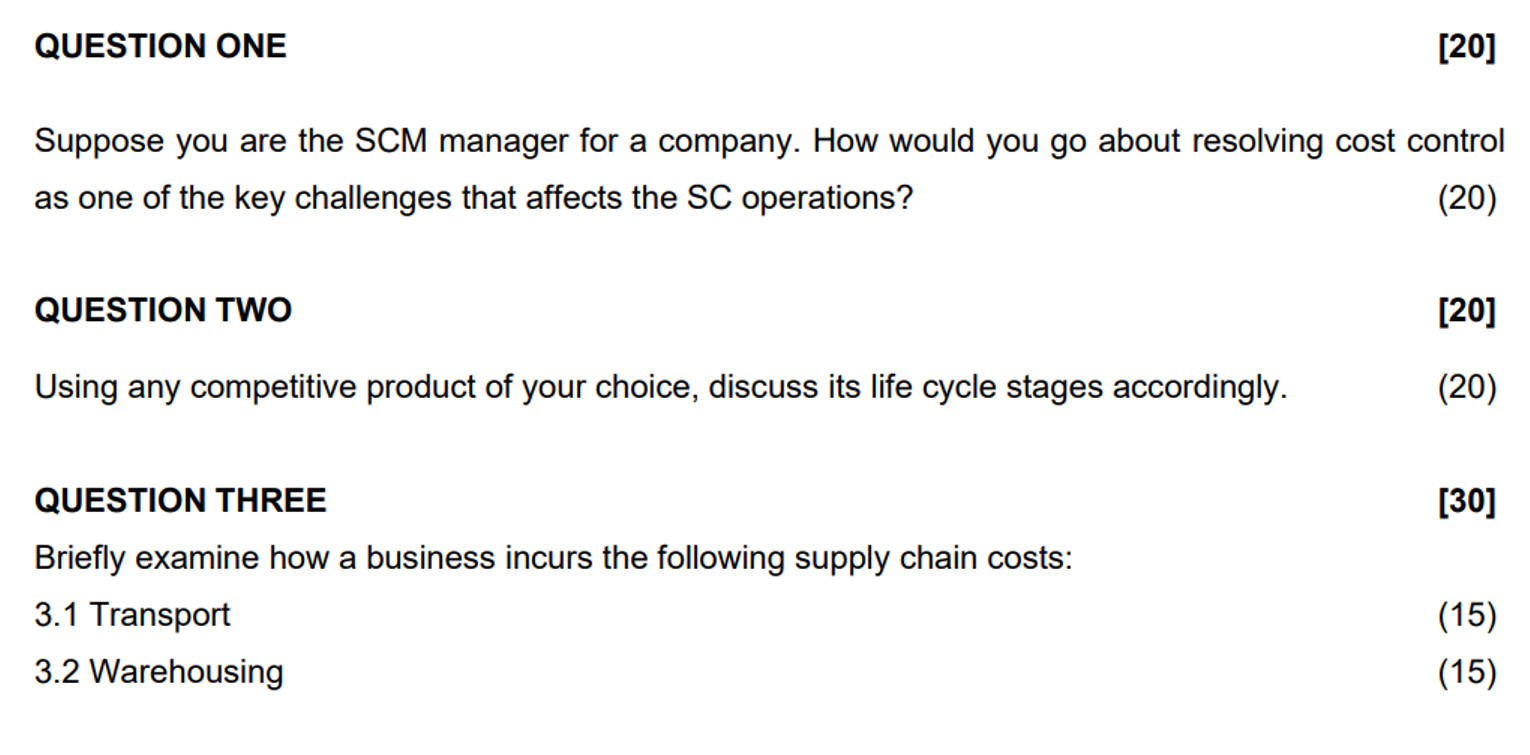  QUESTION ONE [20] QUESTION ONE Suppose you are the SCM manager