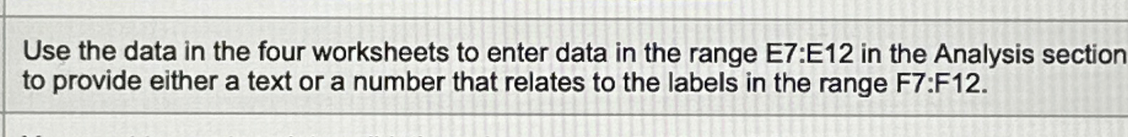  Use the data in the four worksheets to enter data in