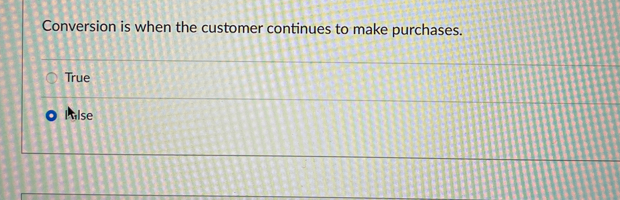  Conversion is when the customer continues to make purchases. True Ailse