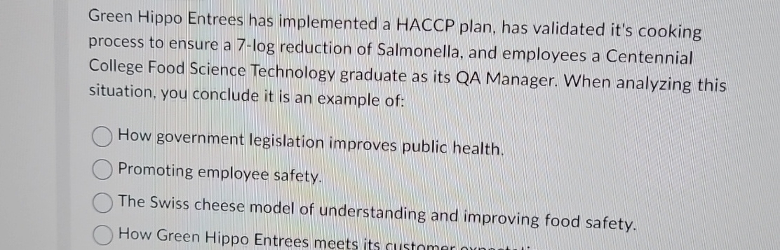  Green Hippo Entrees has implemented a HACCP plan, has validated it's