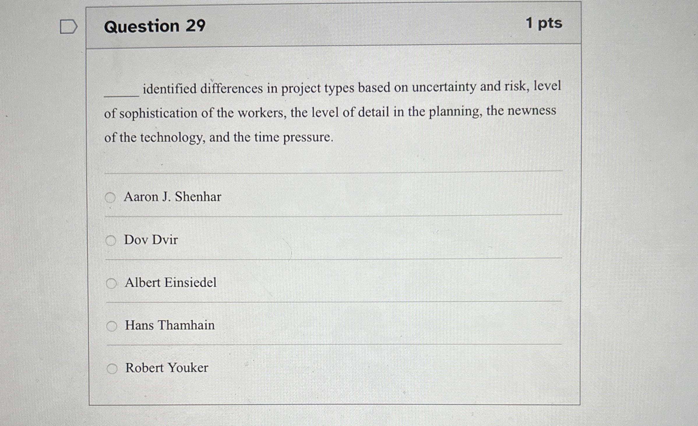  Question 29 identified differences in project types based on uncertainty and
