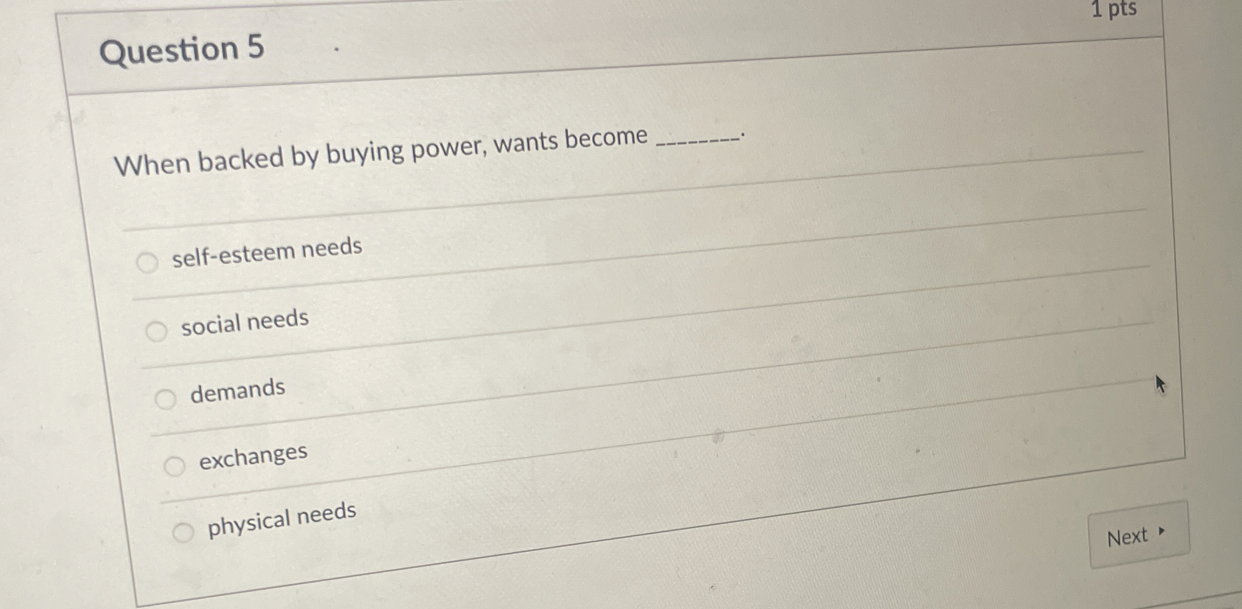  1 pts Question 5q, When backed by buying power, wants become