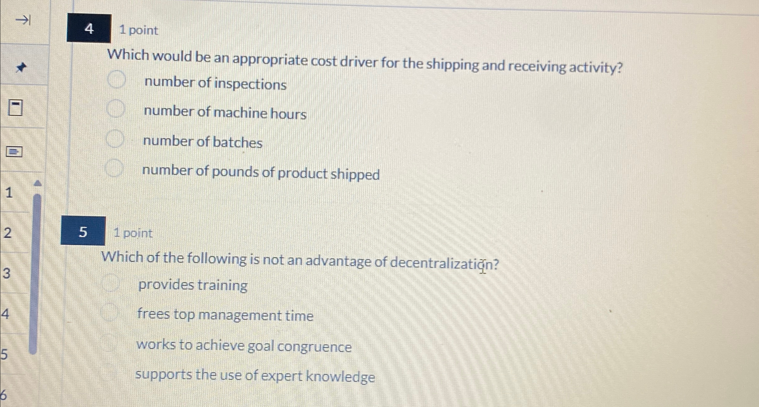  4,1 point Which would be an appropriate cost driver for the