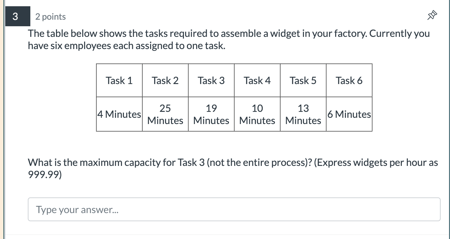  The table below shows the tasks required to assemble a widget