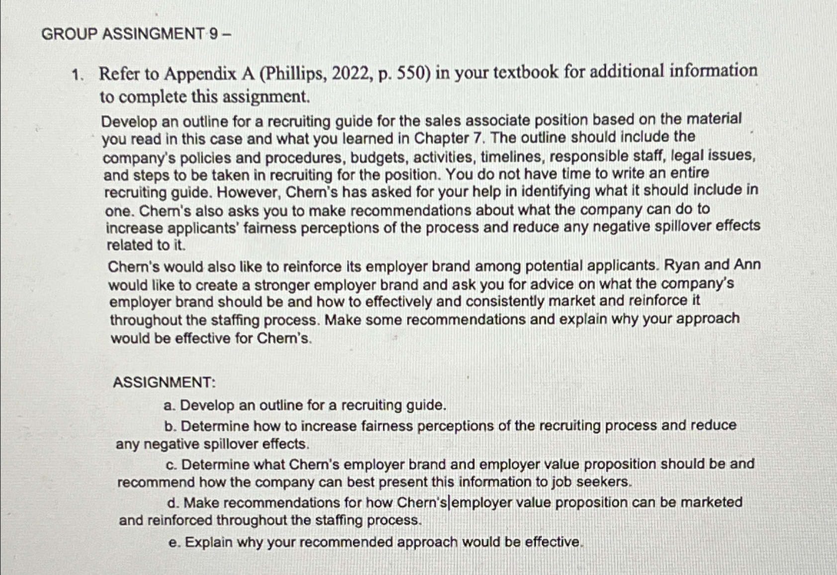  GROUP ASSINGMENT 9- Refer to Appendix A (Phillips,2022, p.550) in your