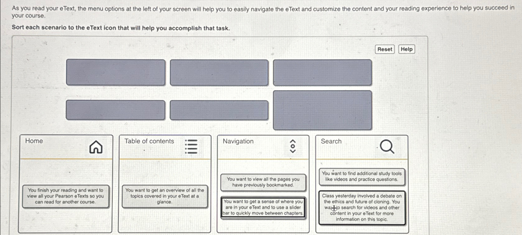  As you read your eText, the menu options at the left