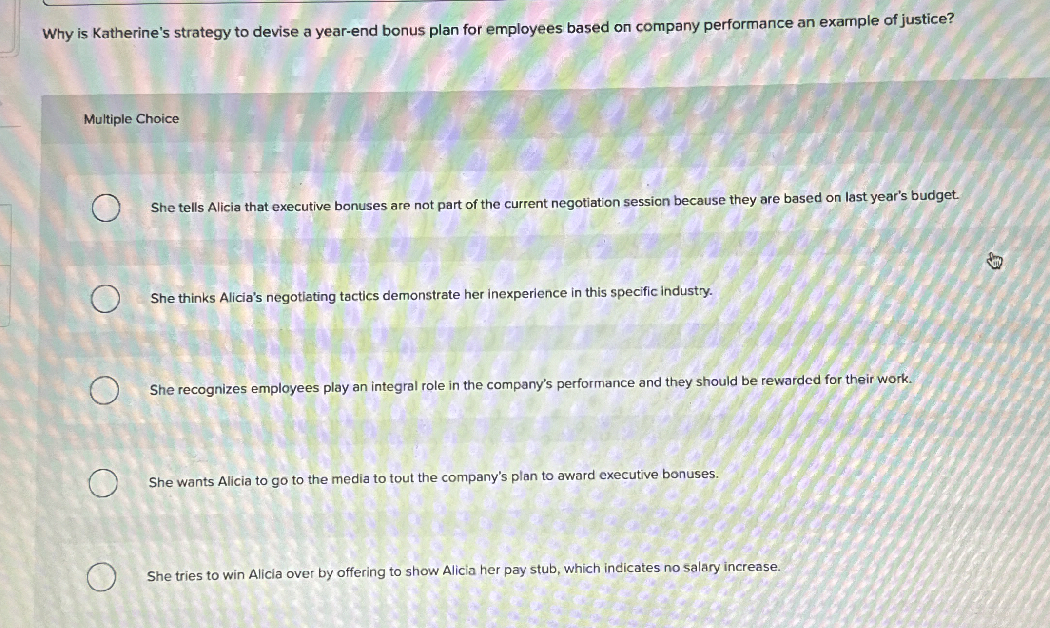  Why is Katherine's strategy to devise a year-end bonus plan for