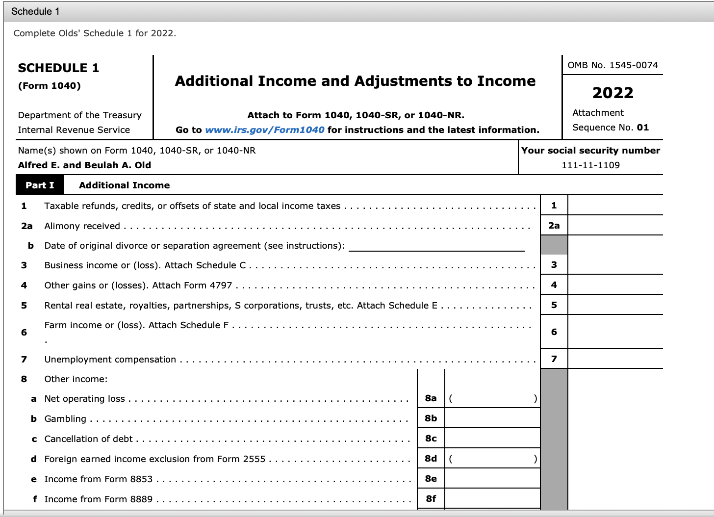 problem is for the 2022 tax year. Alfred E. Old and Beulah