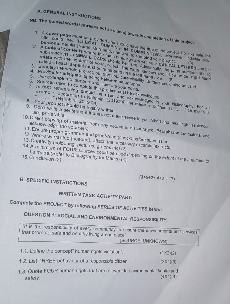  A. GENERAL INSTRUCTIONS NB: The bolded words/ phrases act as clue(s)