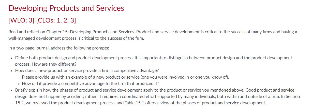  Developing Products and Services [WLO: 3][CLOs: 1,2,3] Read and reflect on