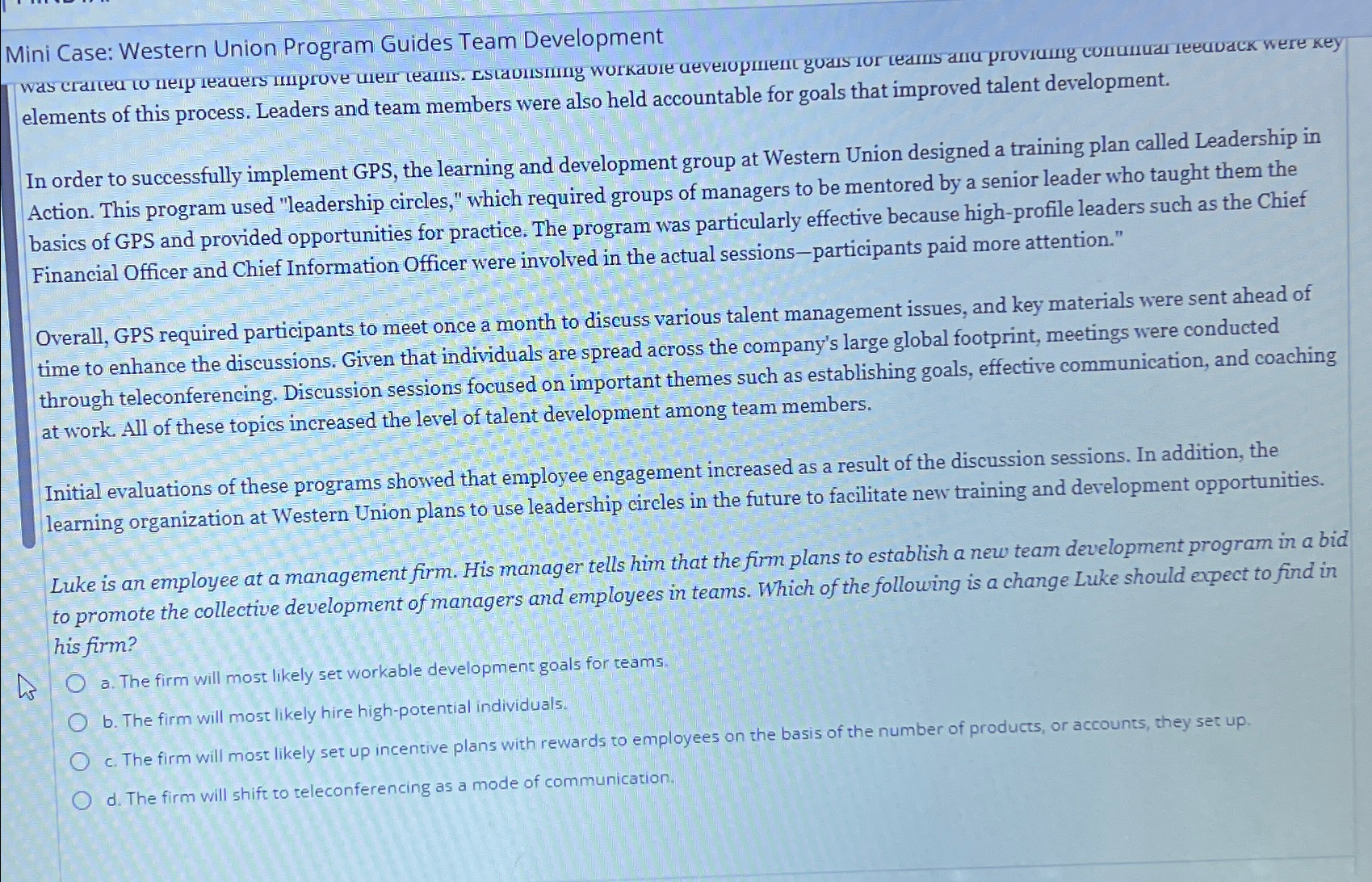  Mini Case: Western Union Program Guides Team Development In order to