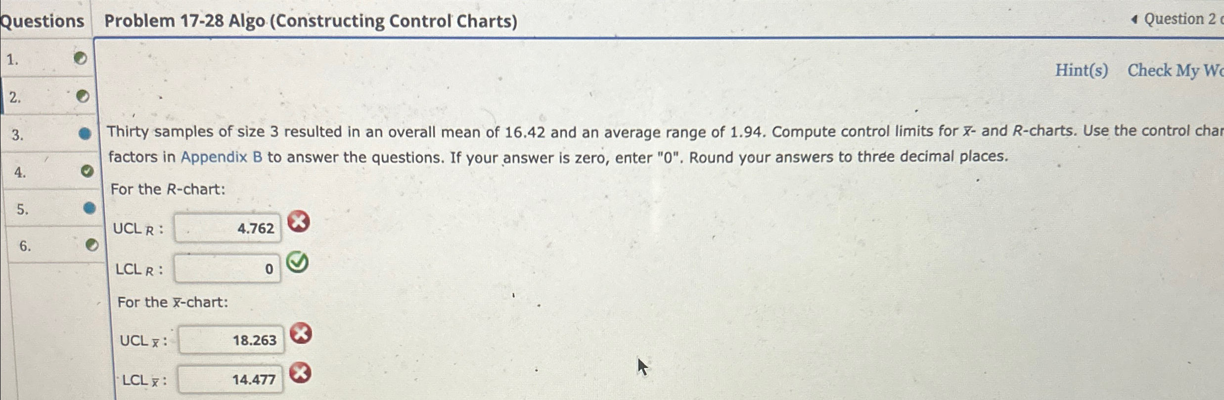 Questions Problem 17-28 Algo (Constructing Control Charts) Question 2 c 1.