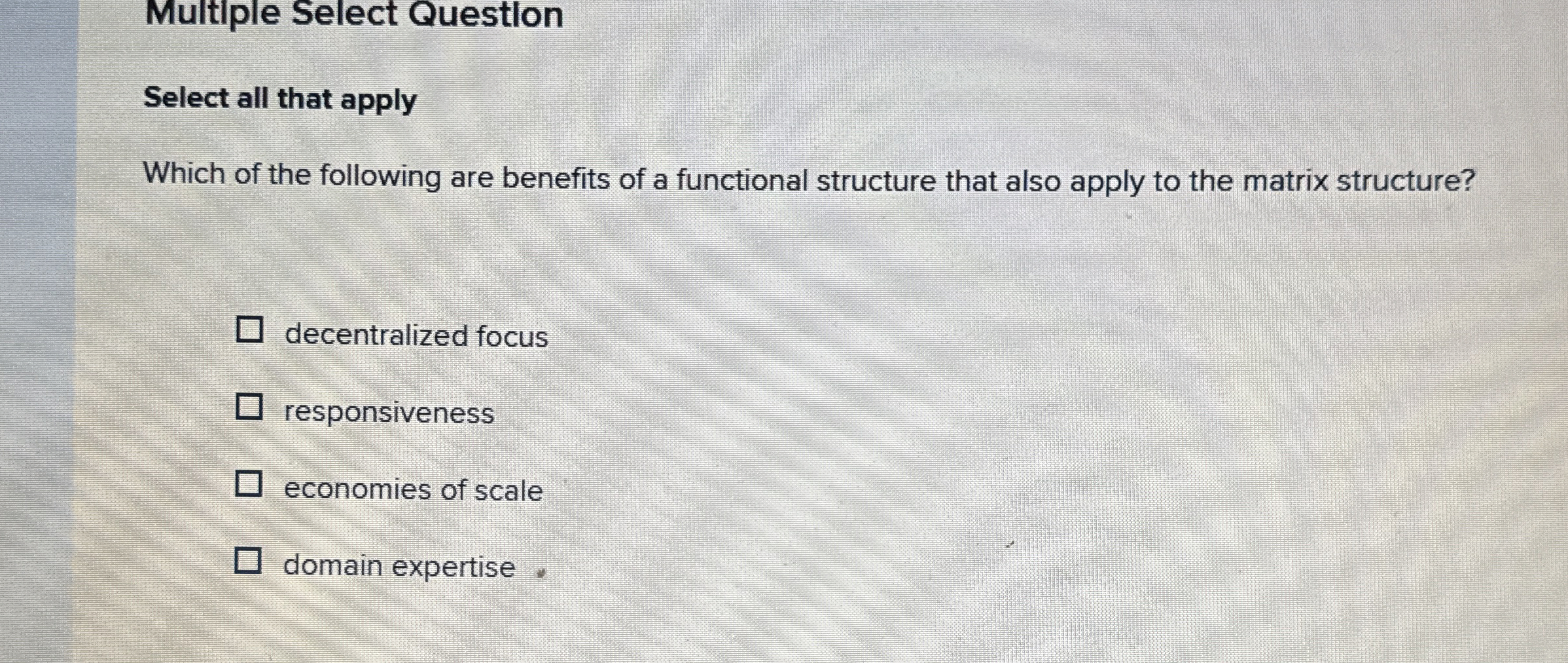  Multiple Select Questlon Select all that apply Which of the following