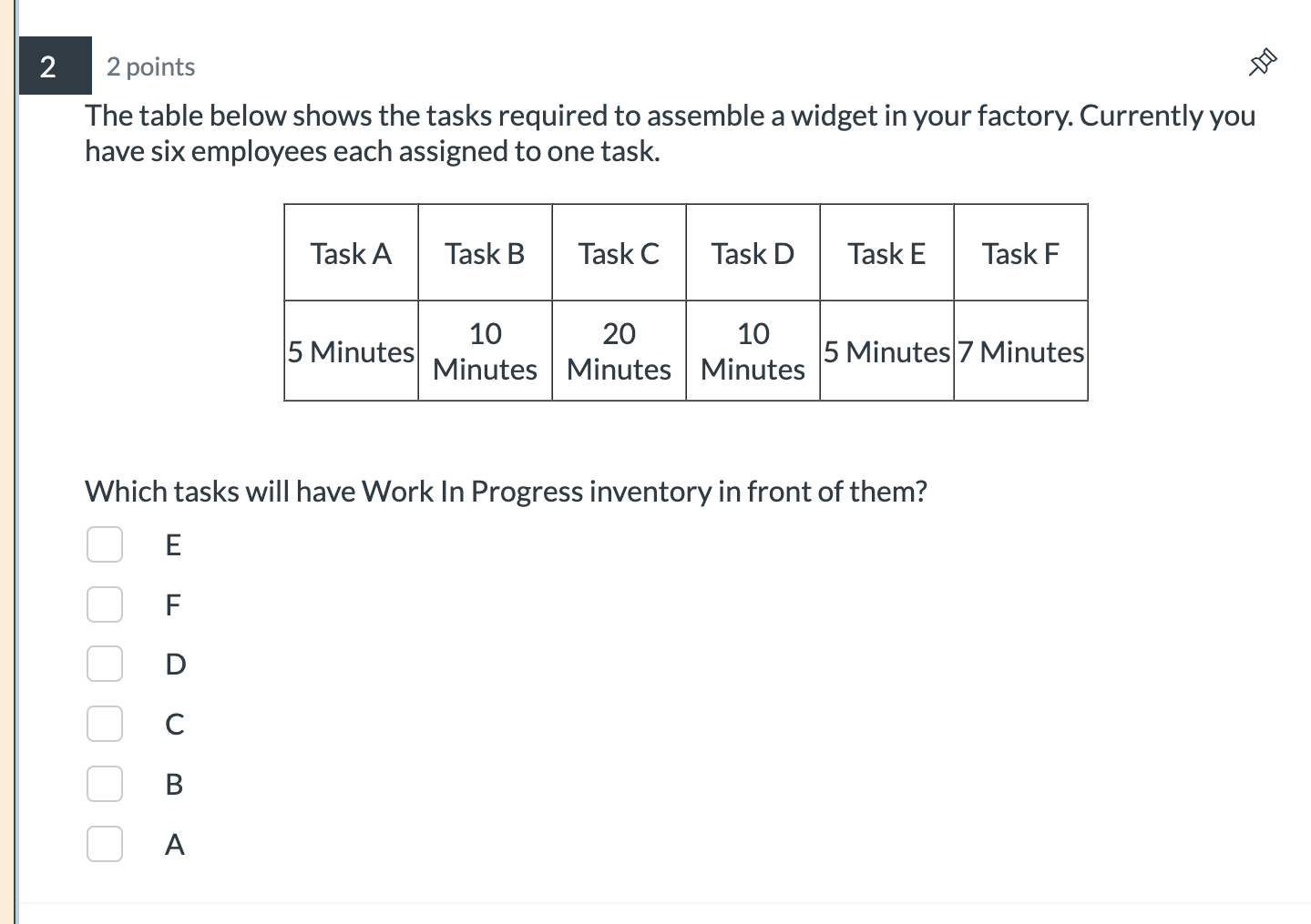  The table below shows the tasks required to assemble a widget