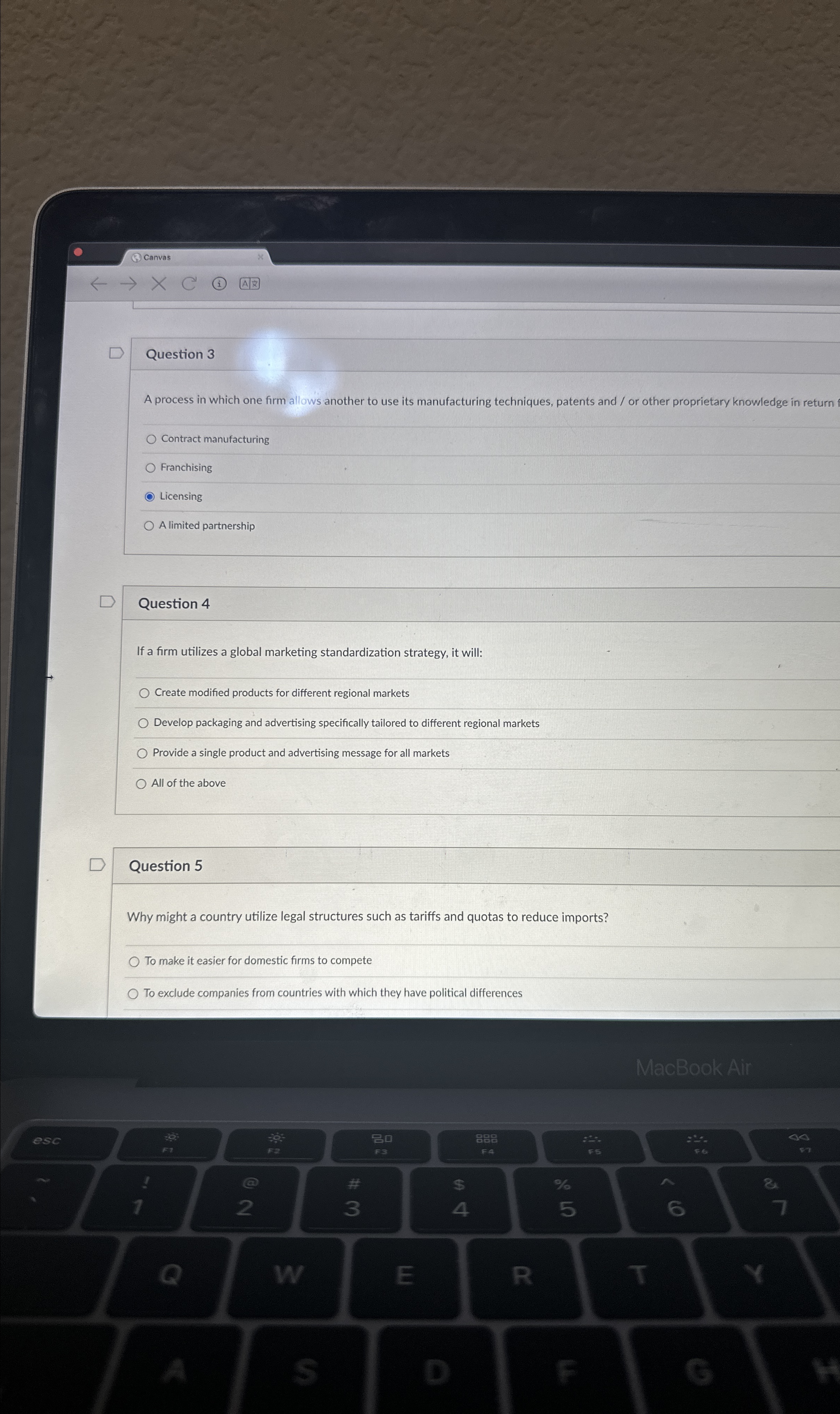  Question 3 A process in which one firm allows another to