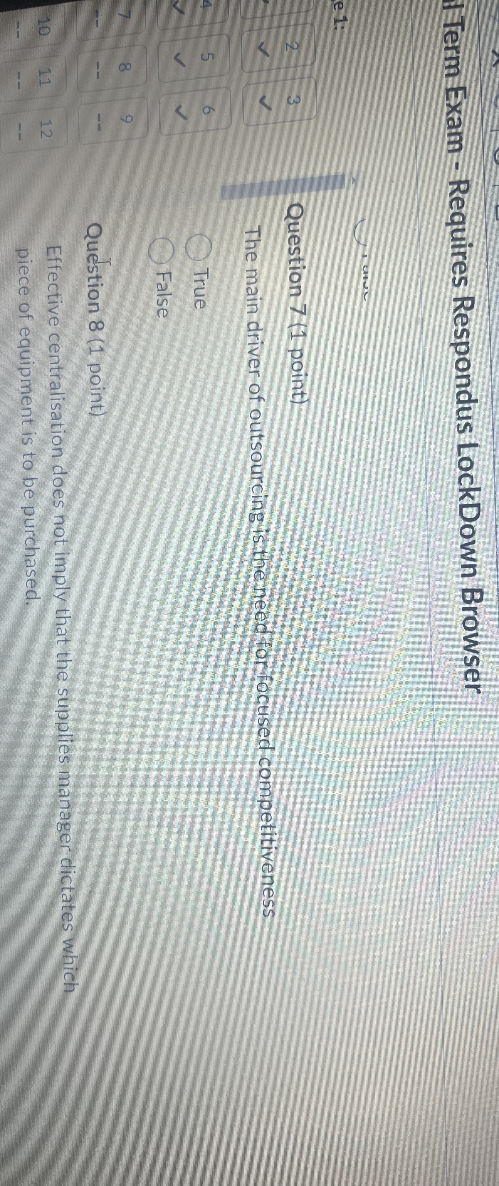  -1211 Question 7(1 point) The main driver of outsourcing is the