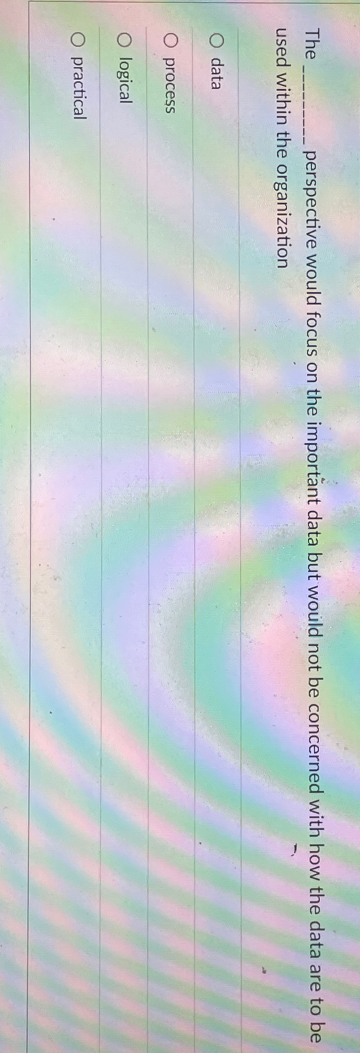  The perspective would focus on the important data but would not