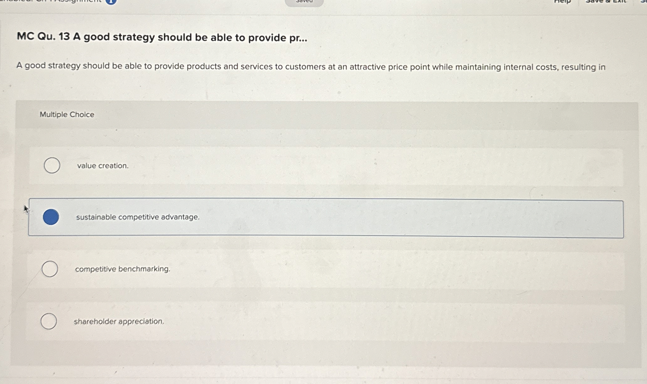  MC Qu.13 A good strategy should be able to provide pr...