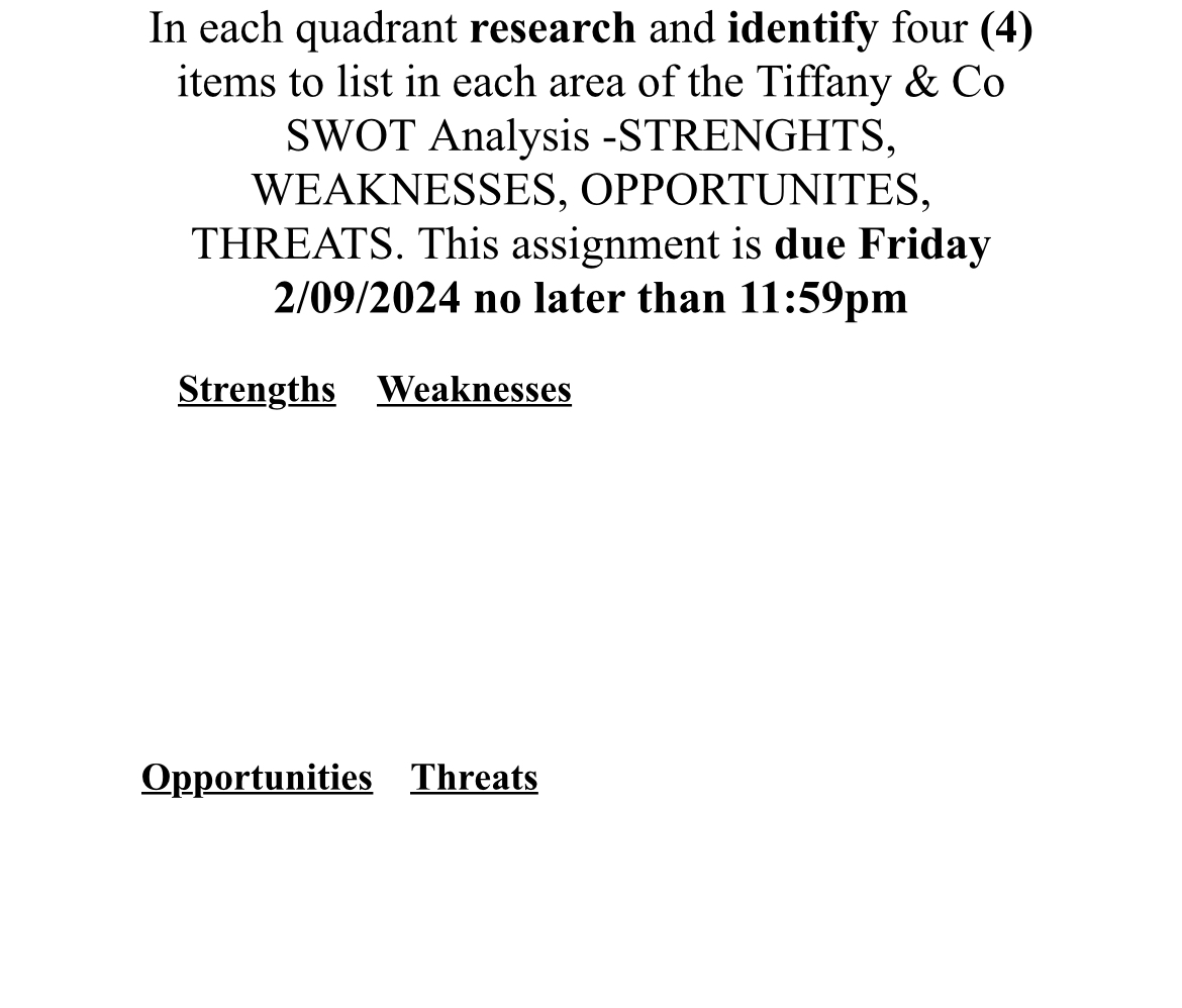  In each quadrant research and identify four (4) items to list