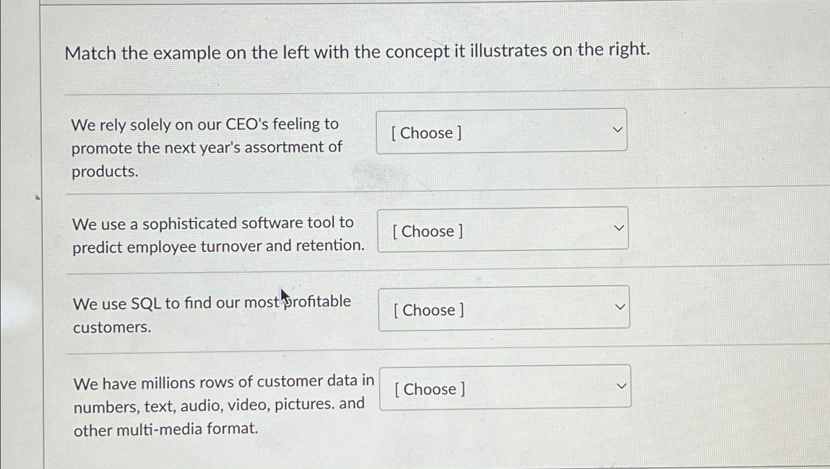  Match the example on the left with the concept it illustrates