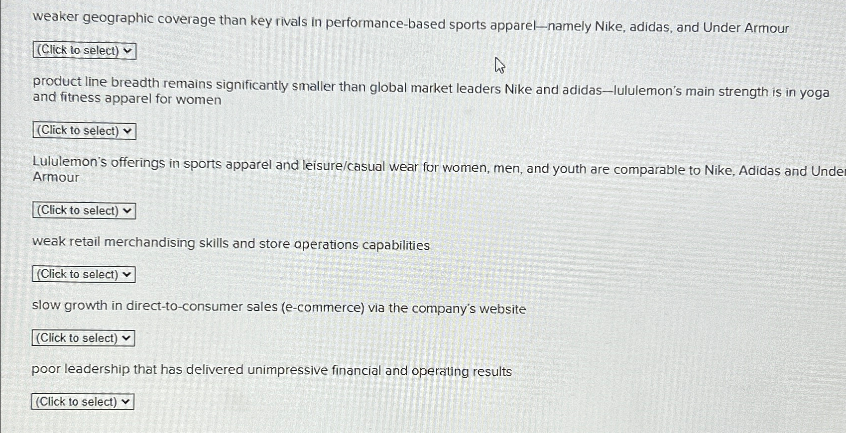  weaker geographic coverage than key rivals in performance-based sports apparel-namely Nike,