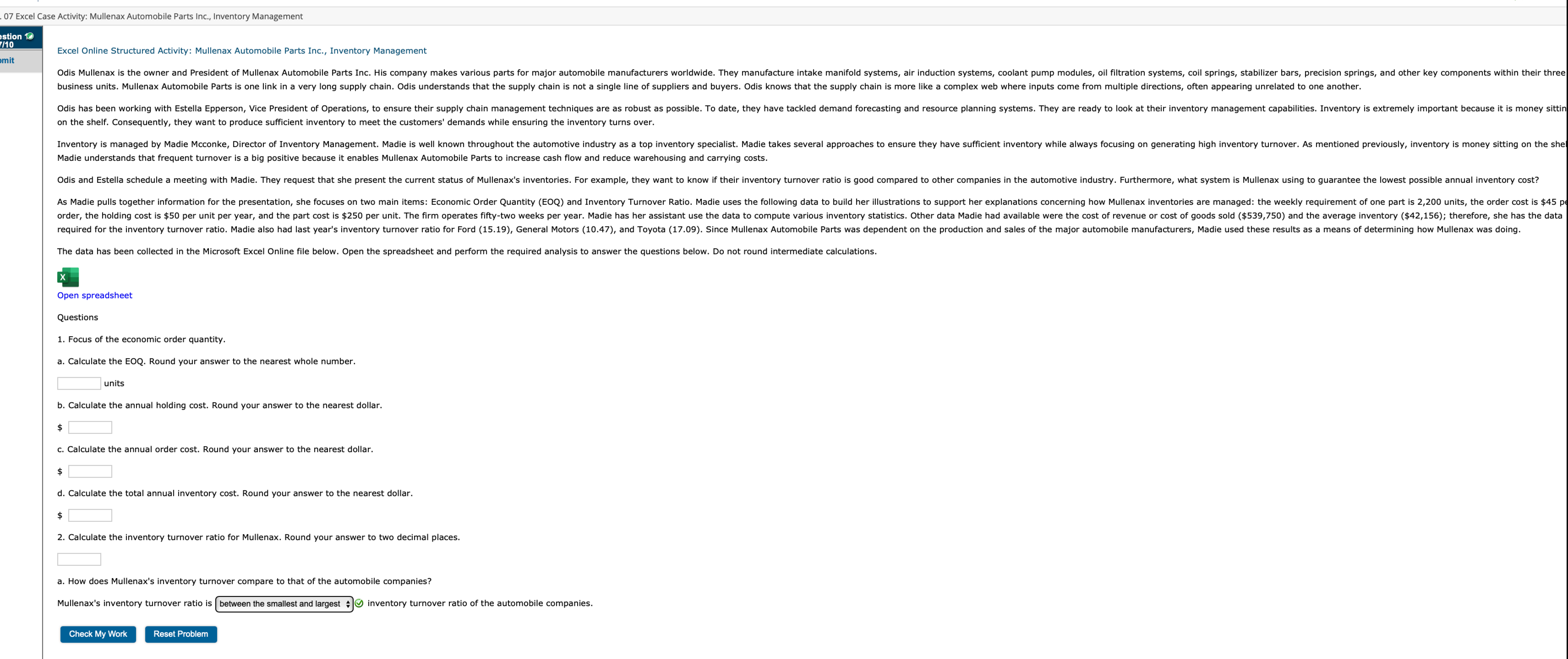  Check Image. EXCEL spread sheet provided below EOQ CalculationAnnual requirements in