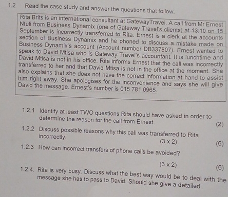  1.2 Read the case study and answer the questions that follow.
