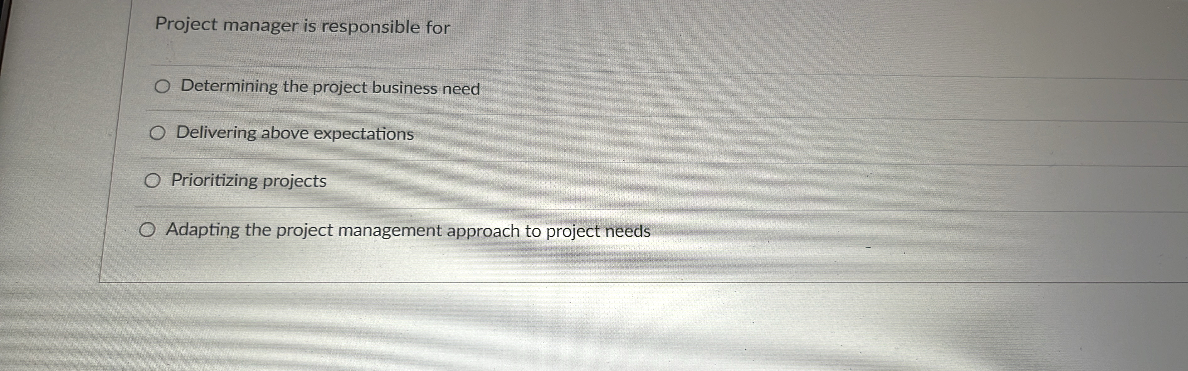  Project manager is responsible for Determining the project business need Delivering