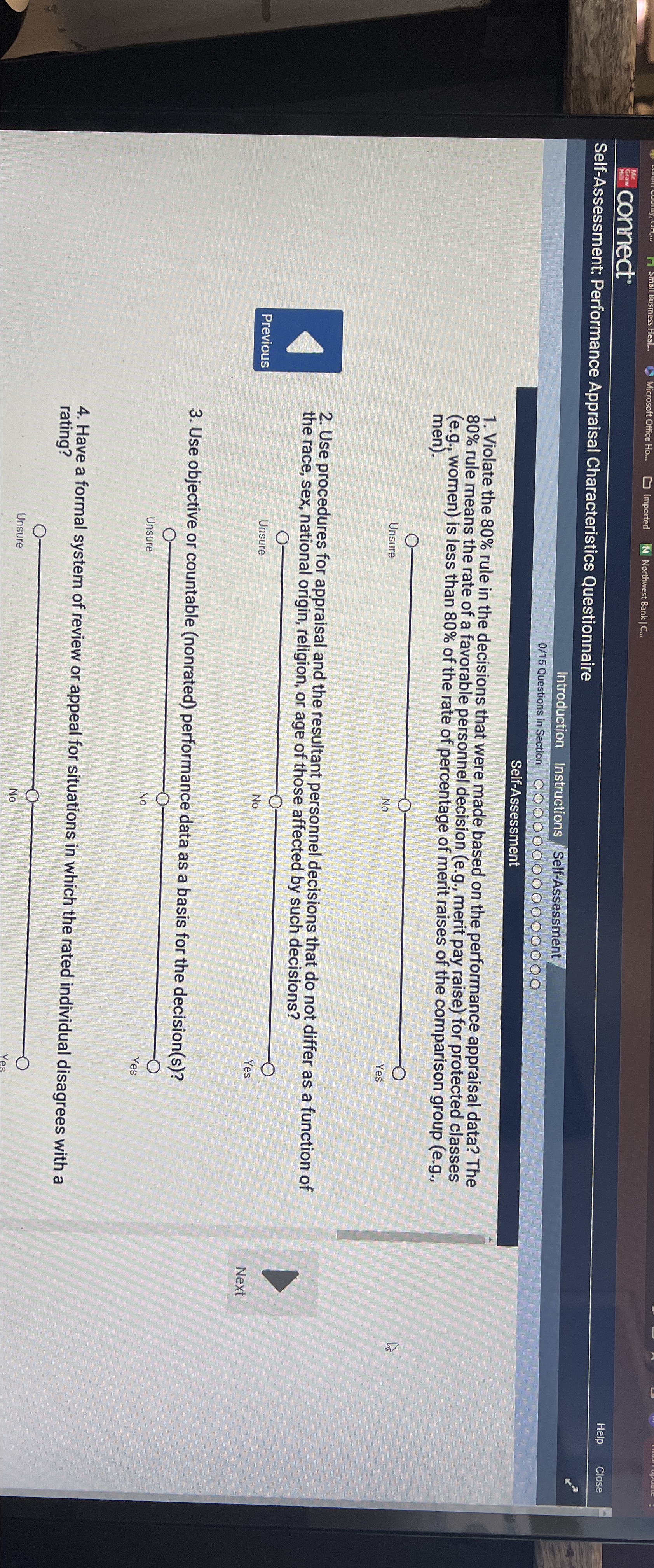  connect Self-Assessment: Performance Appraisal Characteristics Questionnaire Help Close Introduction Instructions Self-Assessment